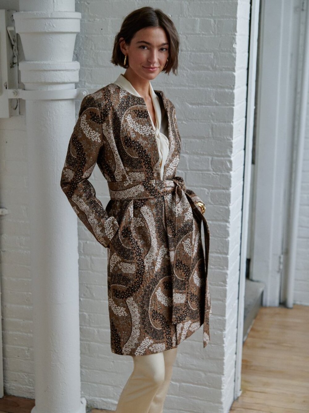 J McLaughlin Arden Coat in Jacquard - Brown NEW